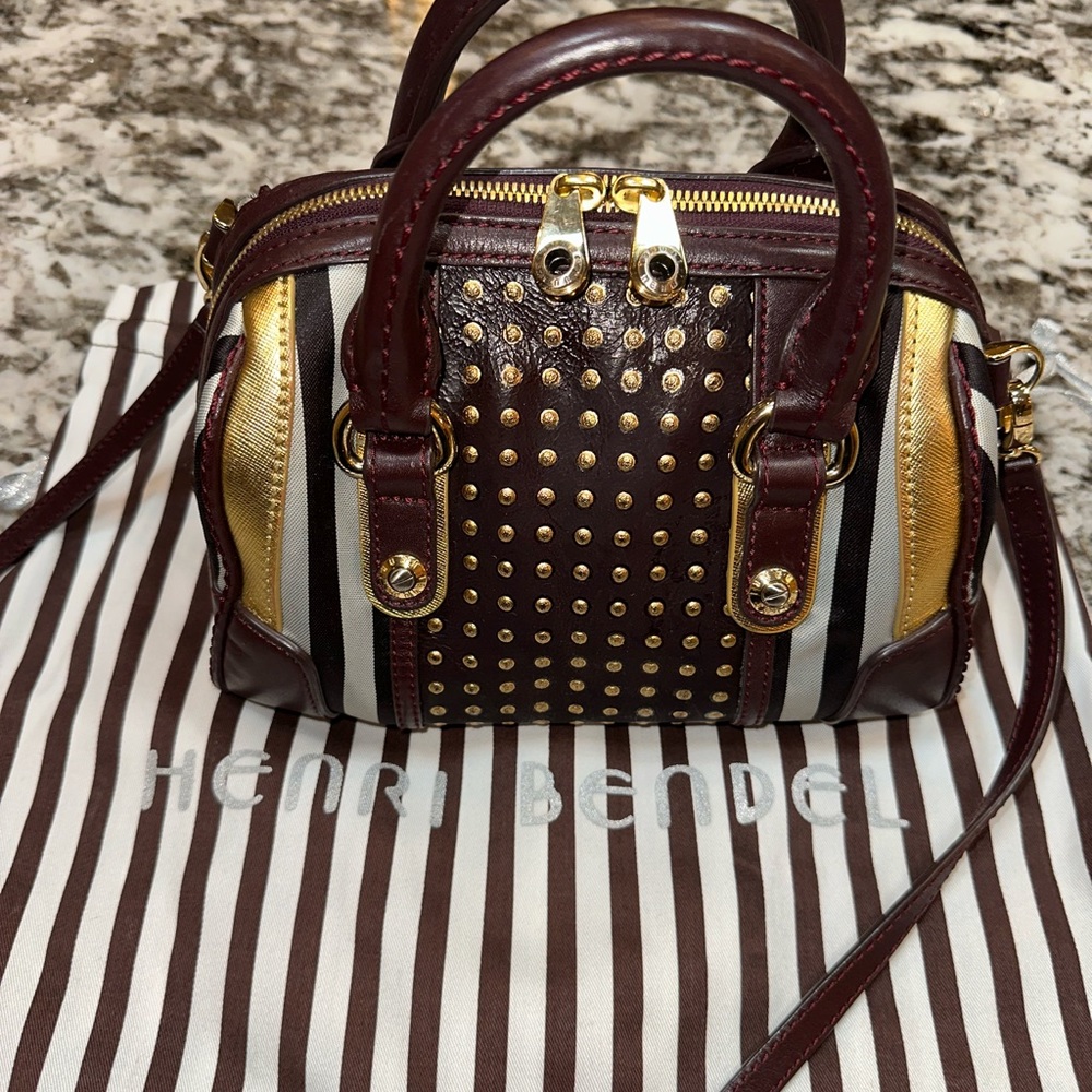 Henri Bendel Striped Purse Handle with straps Gold & purple